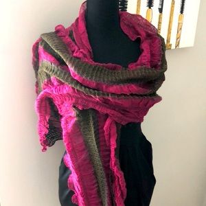Raspberry pink, brown, green scarf/wrap